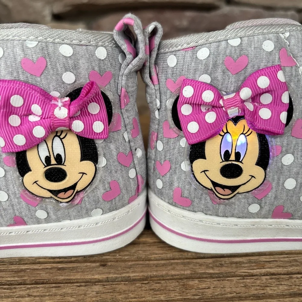 Disney Minnie Mouse High Top Light Up Size 7 Toddler Pre Laced Zip Sides EUC